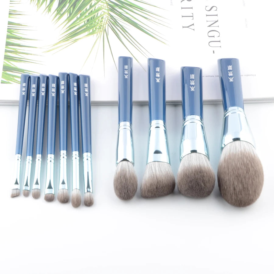 11pcs Blue Makeup Brushes Set for Foundation and Blusher - Paradise Divas
