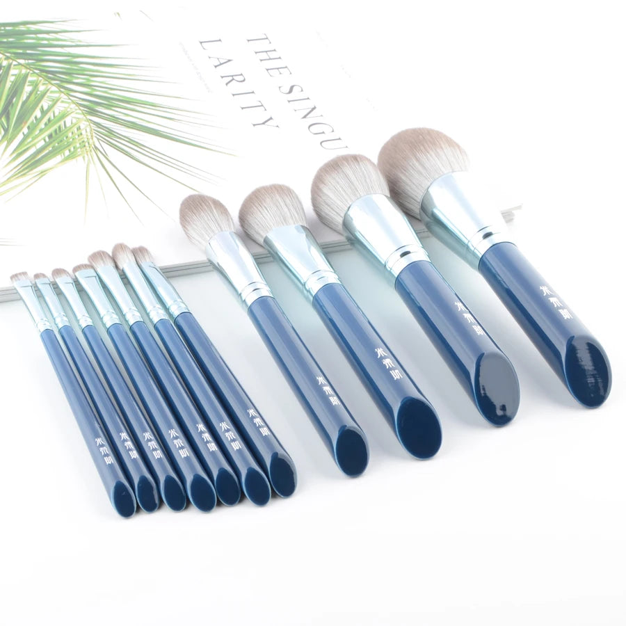 11pcs Blue Makeup Brushes Set for Foundation and Blusher - Paradise Divas
