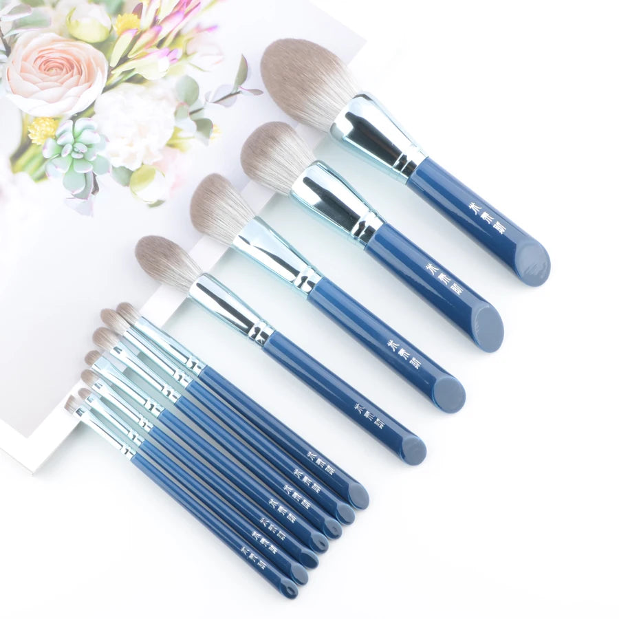 11pcs Blue Makeup Brushes Set for Foundation and Blusher - Paradise Divas
