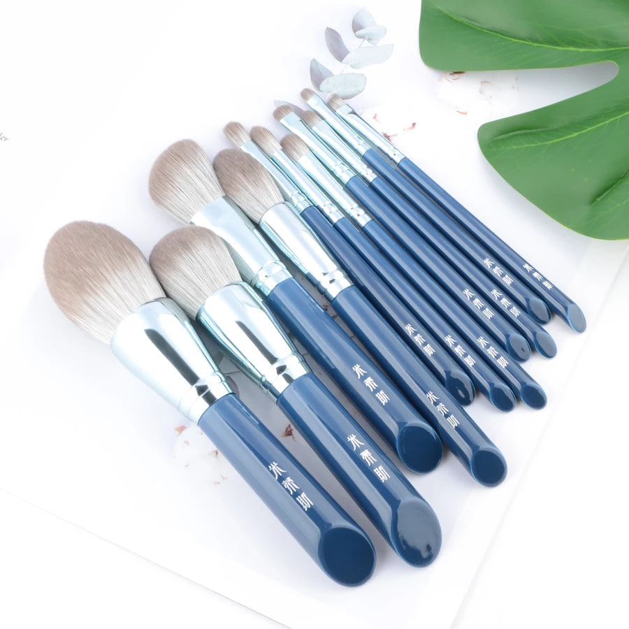 11pcs Blue Makeup Brushes Set for Foundation and Blusher - Paradise Divas
