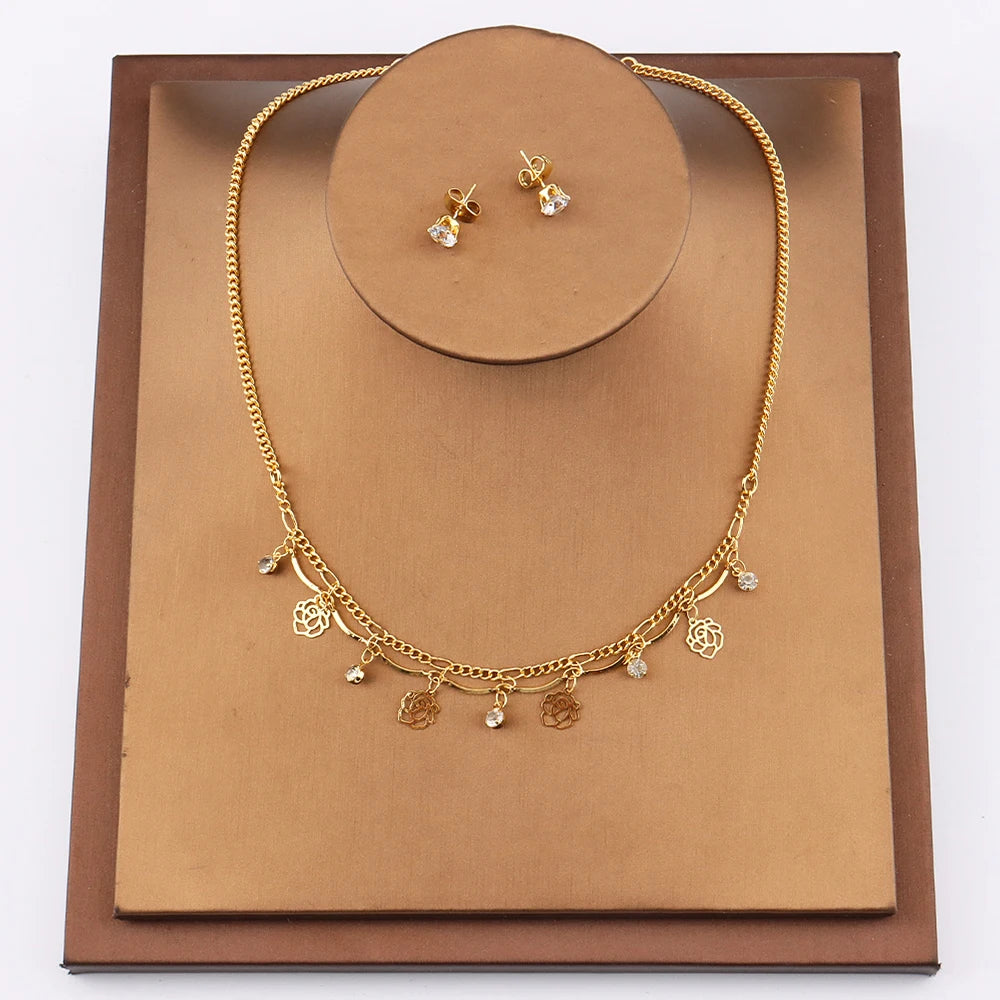 Paradise Divas' Italian style gold-plated jewelry set, featuring a luxury thin chain pendant necklace
