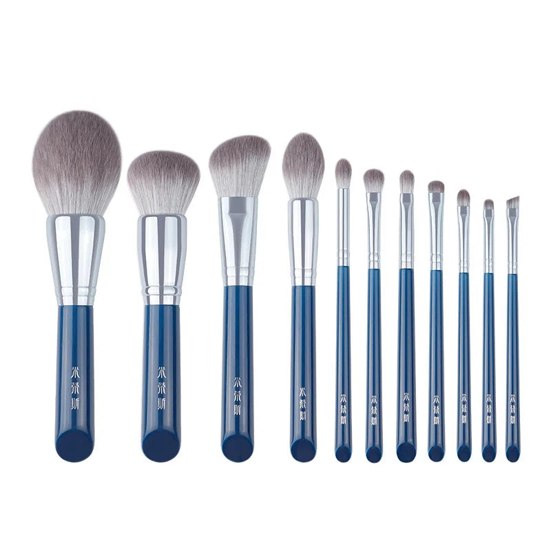 11pcs Blue Makeup Brushes Set for Foundation and Blusher - Paradise Divas
