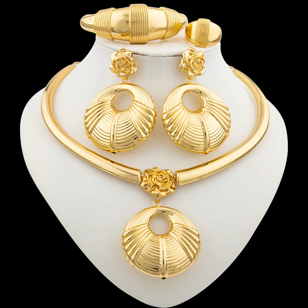 18k Gold Plated Jewelry Set for Women with Hoop Earrings and Pendant in Italian Gold Color - Paradise Divas
