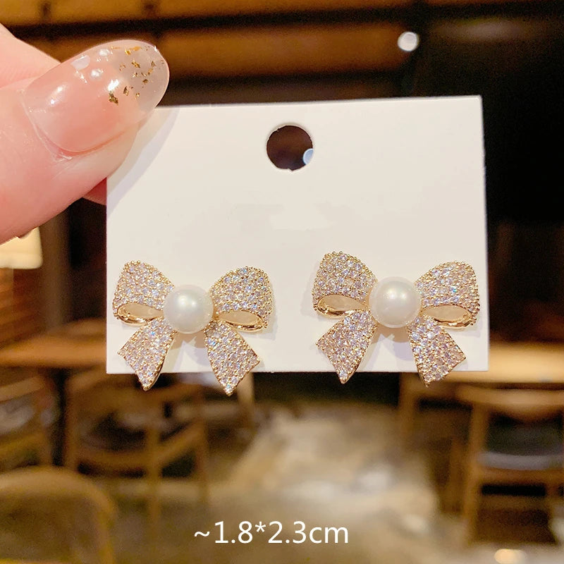 Paradise Divas Gold Bowknot Cube Crystal Earrings - Fashion Jewelry
