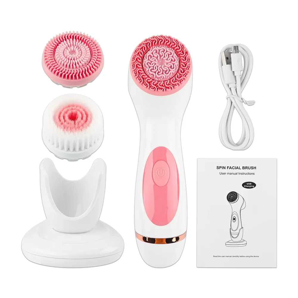 3 In 1 Electric Ultrasonic Facial Cleaner and Massager Tool for Deep Cleansing - Paradise Divas
