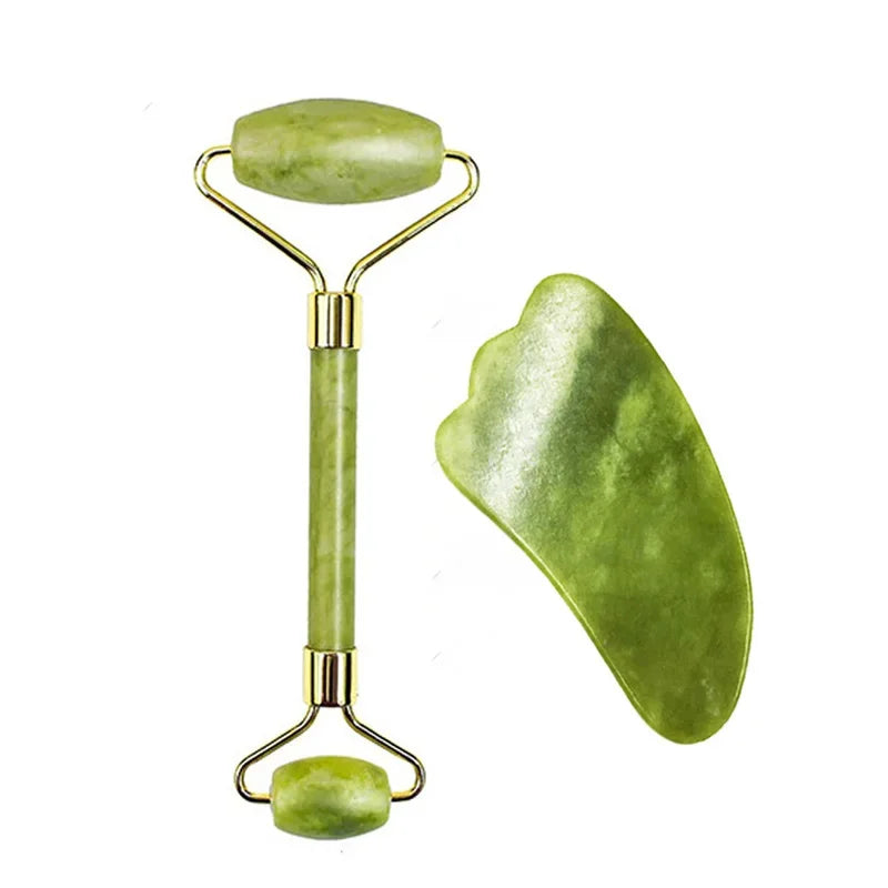 Paradise Divas' Guasha jade roller and natural stone massage tool set
