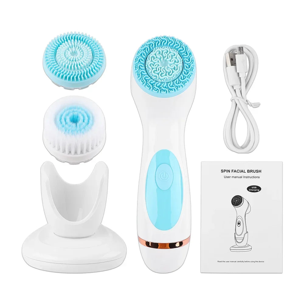 3 In 1 Electric Ultrasonic Facial Cleaner and Massager Tool for Deep Cleansing - Paradise Divas
