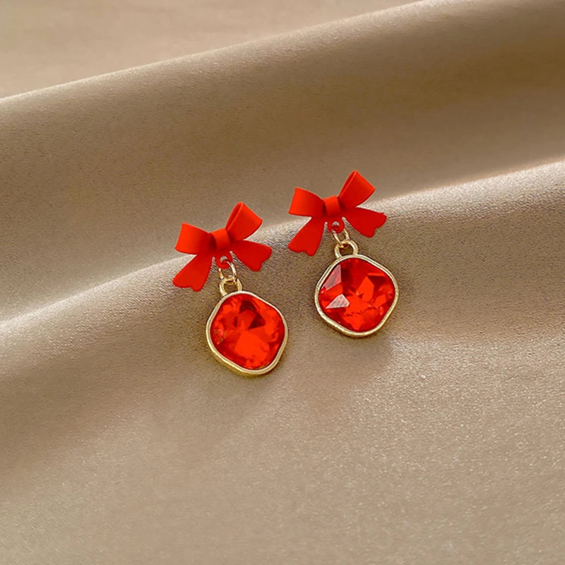 Paradise Divas Gold Bowknot Cube Crystal Earrings - Fashion Jewelry
