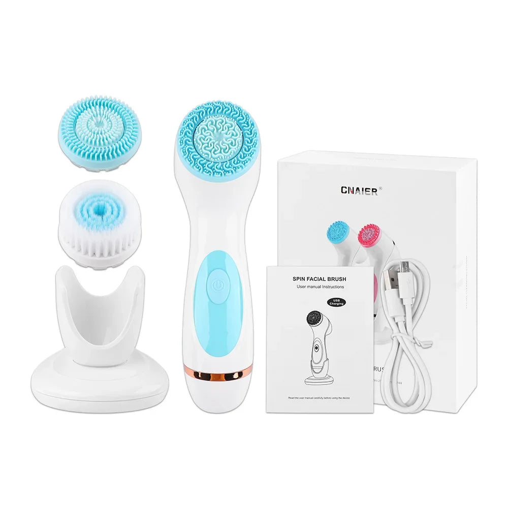 3 In 1 Electric Ultrasonic Facial Cleaner and Massager Tool for Deep Cleansing - Paradise Divas
