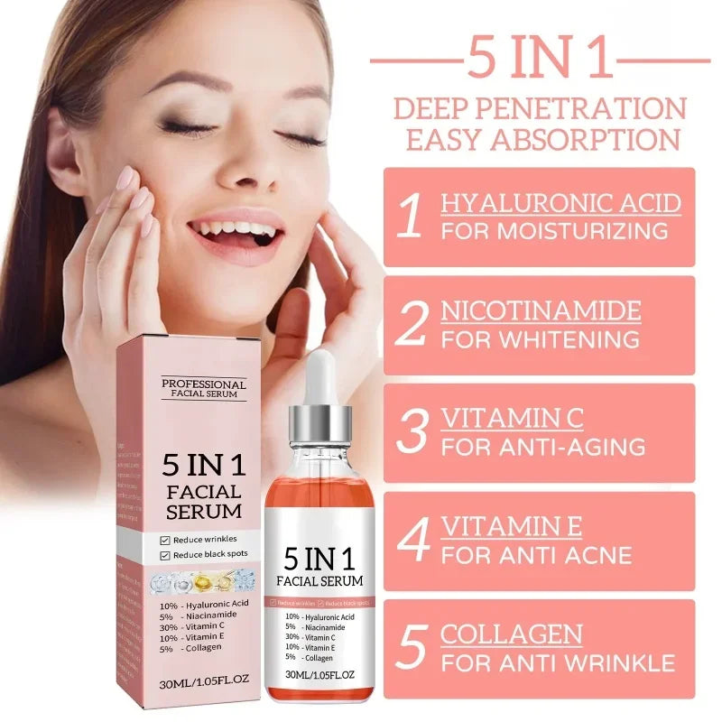 5 In 1 Anti-Wrinkle Hyaluronic Acid and Niacinamide Face Serum for Anti-Aging - Paradise Divas
