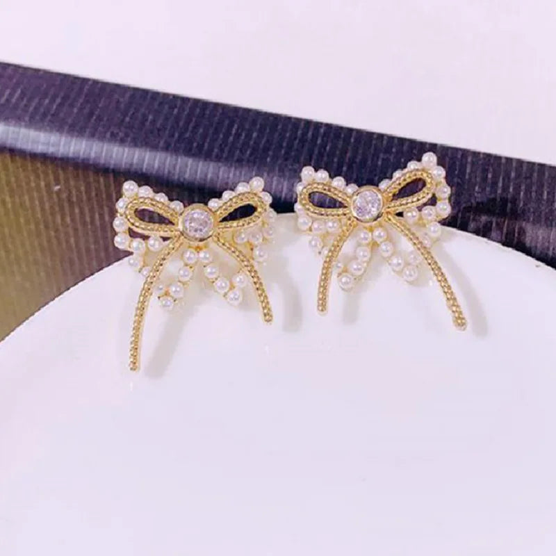 Paradise Divas Gold Bowknot Cube Crystal Earrings - Fashion Jewelry
