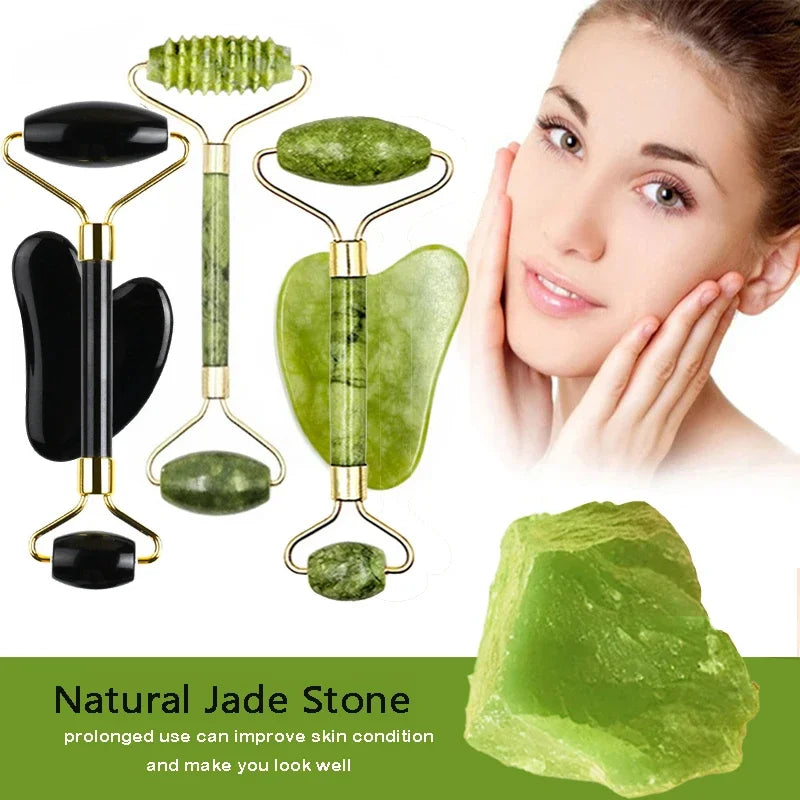 Paradise Divas' Guasha jade roller and natural stone massage tool set
