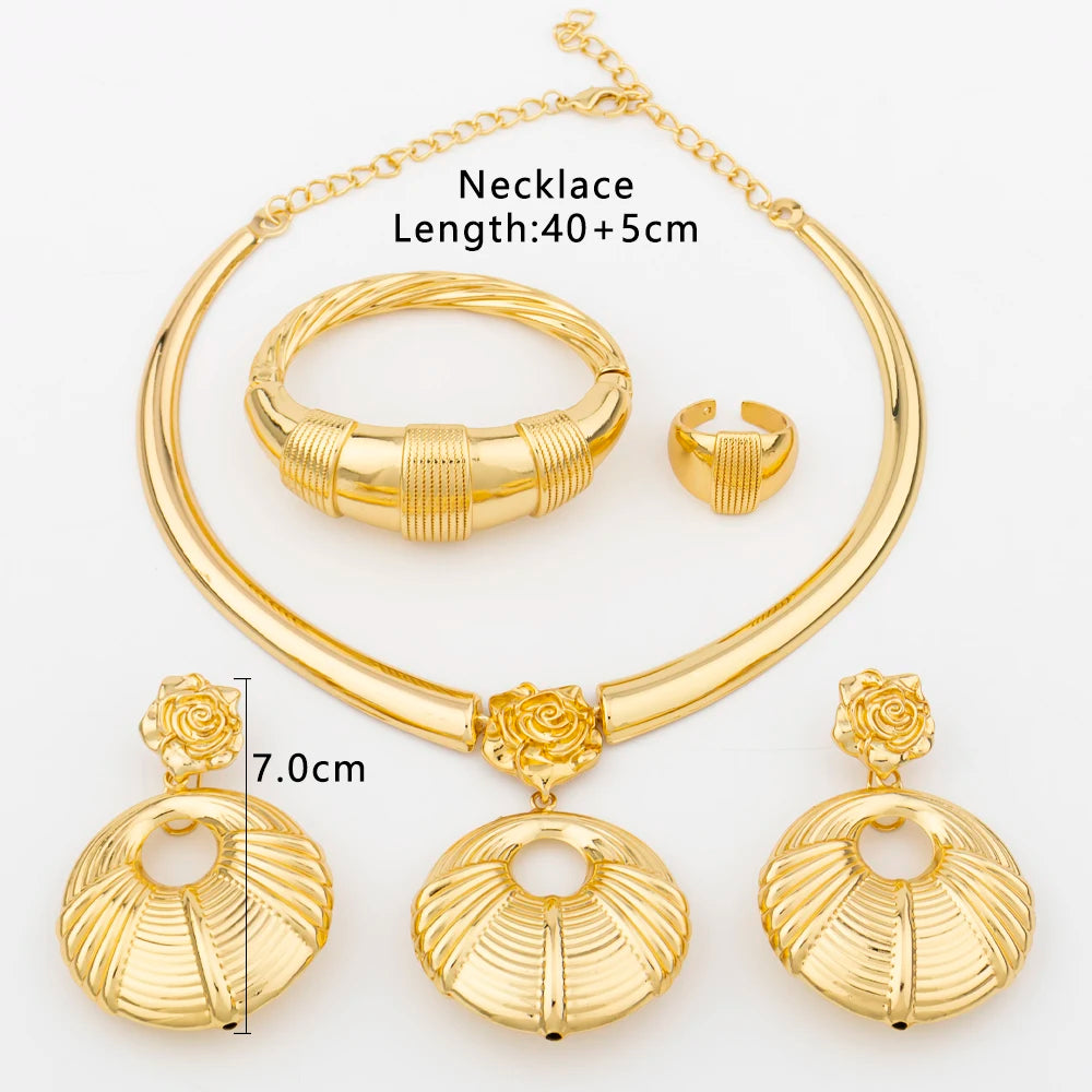 18k Gold Plated Jewelry Set for Women with Hoop Earrings and Pendant in Italian Gold Color - Paradise Divas
