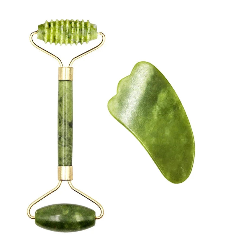 Paradise Divas' Guasha jade roller and natural stone massage tool set
